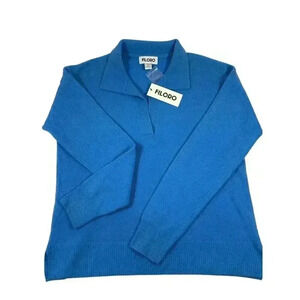 NEW With Tags Women’s polo collar blue Filoro MEDIUM 100% cashmere sweater